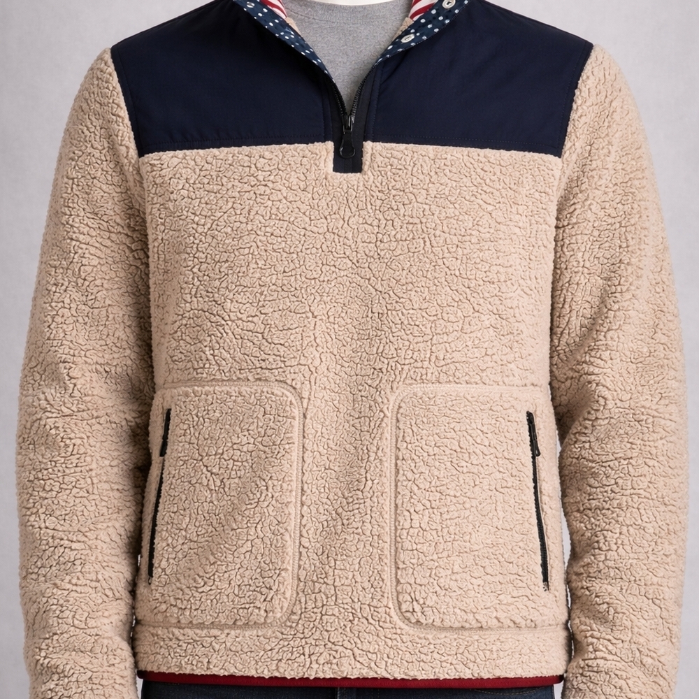 Southern Proper Sherpa Fleece Pullover Jacket Patriotic Trim M
